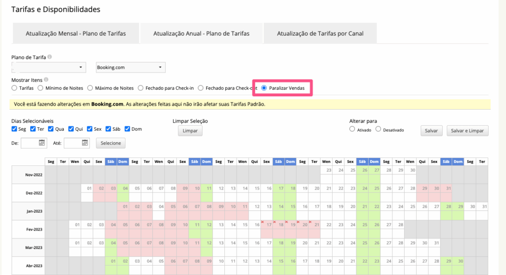 Tarifas e disponibilidades no channel manager Hospedin